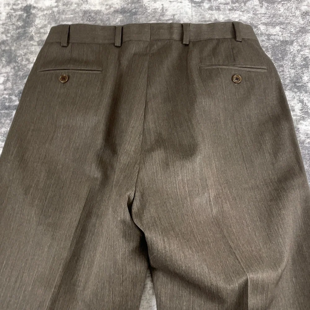Brooks Brothers Mens 35x32 Madison Fit Wool Dress Pants Brown Weave Trousers